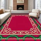 Crimson Green Bordered Floral Scroll Rug