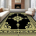 Gold and Black Ornate Floral Frame Rug