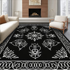 Black White Floral Medallion Arrangement Rug