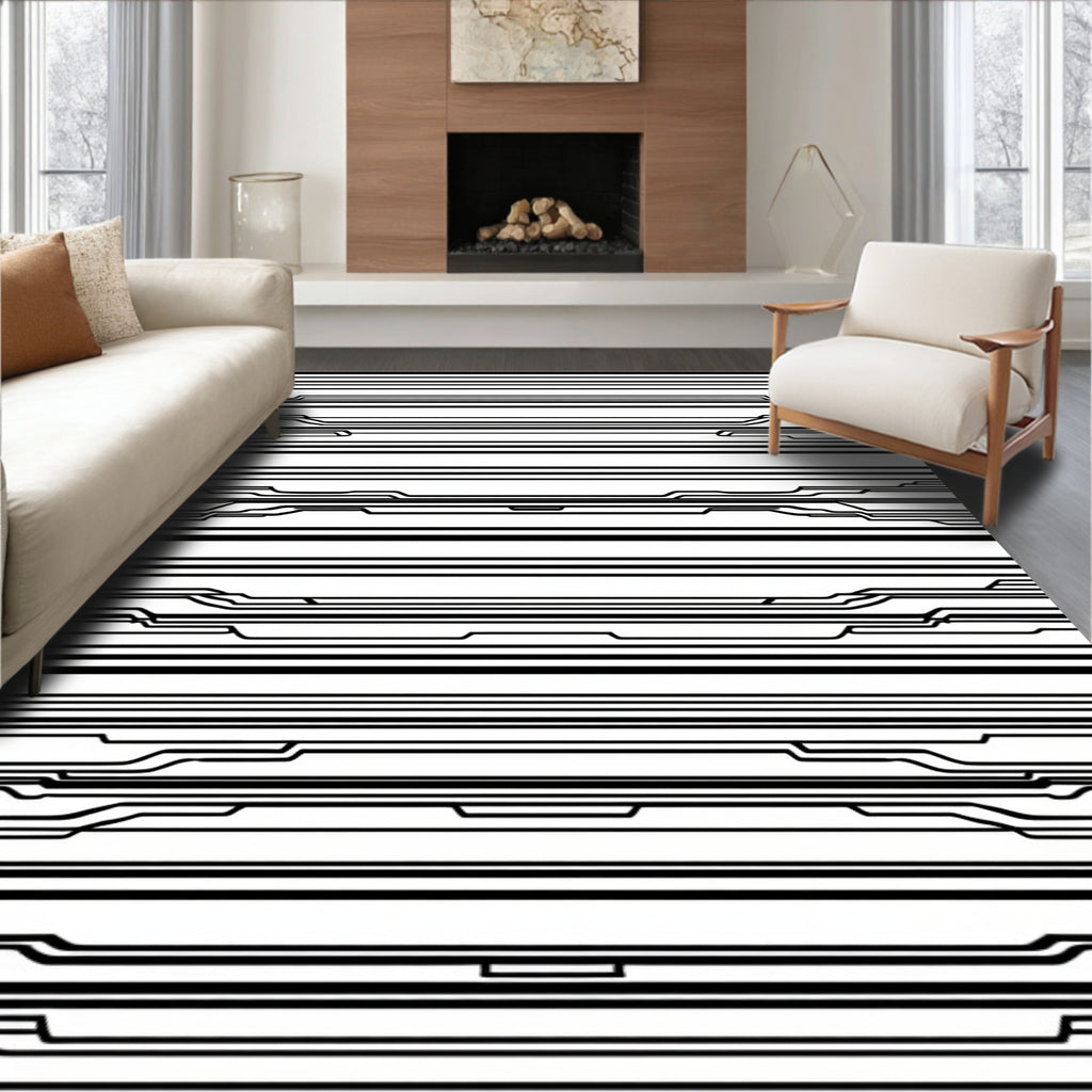Abstract Black White Circuit Lines Rug