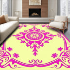Bright Yellow Pink Floral Medallion Accent Rug