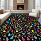 Colorful Holiday Lights Garland Black Rug