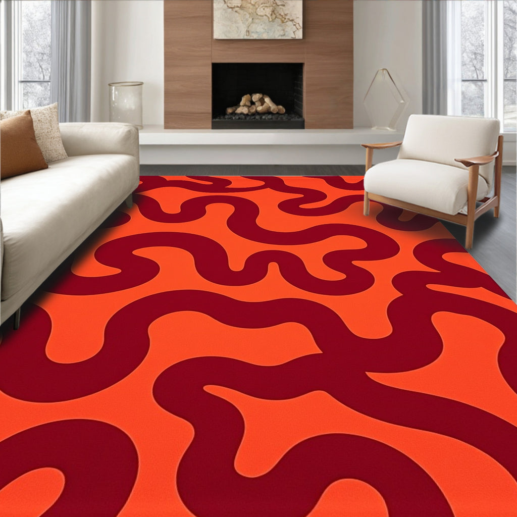 Bold Red Wavy Intertwined Abstract Rug