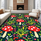 Whimsical Red Mushroom Forest Pattern Rug