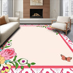Pink Floral Butterfly Accent Border Rug