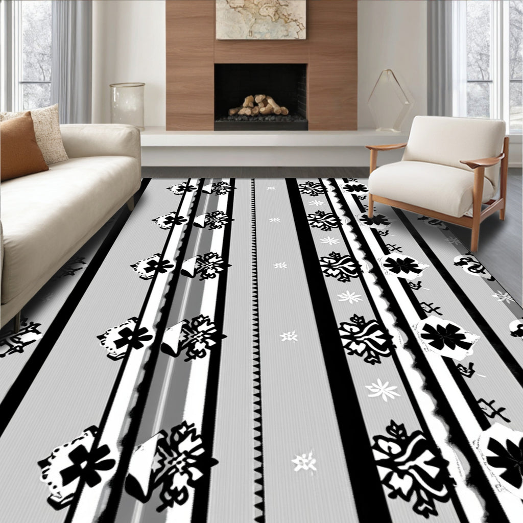 Monochromatic Snowflake Stripe Geometric Rug