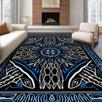 Bold Blue Abstract Sunburst Mandala Rug