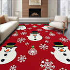 Merry Snowman Snowflake Red Cover Rug