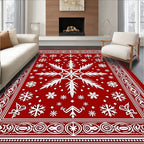 Crimson White Snowflake Holiday Border Rug