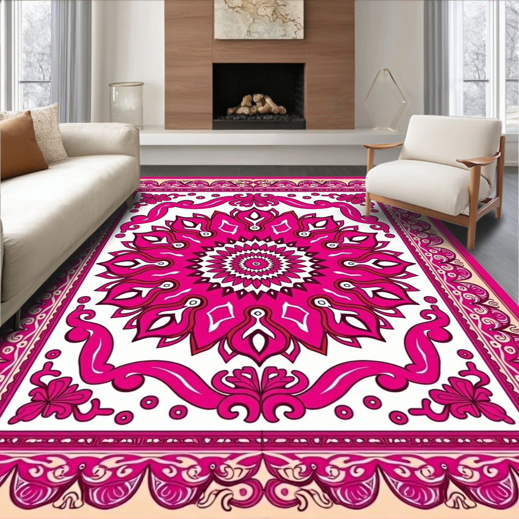 Vibrant Magenta Floral Mandala Composition Rug