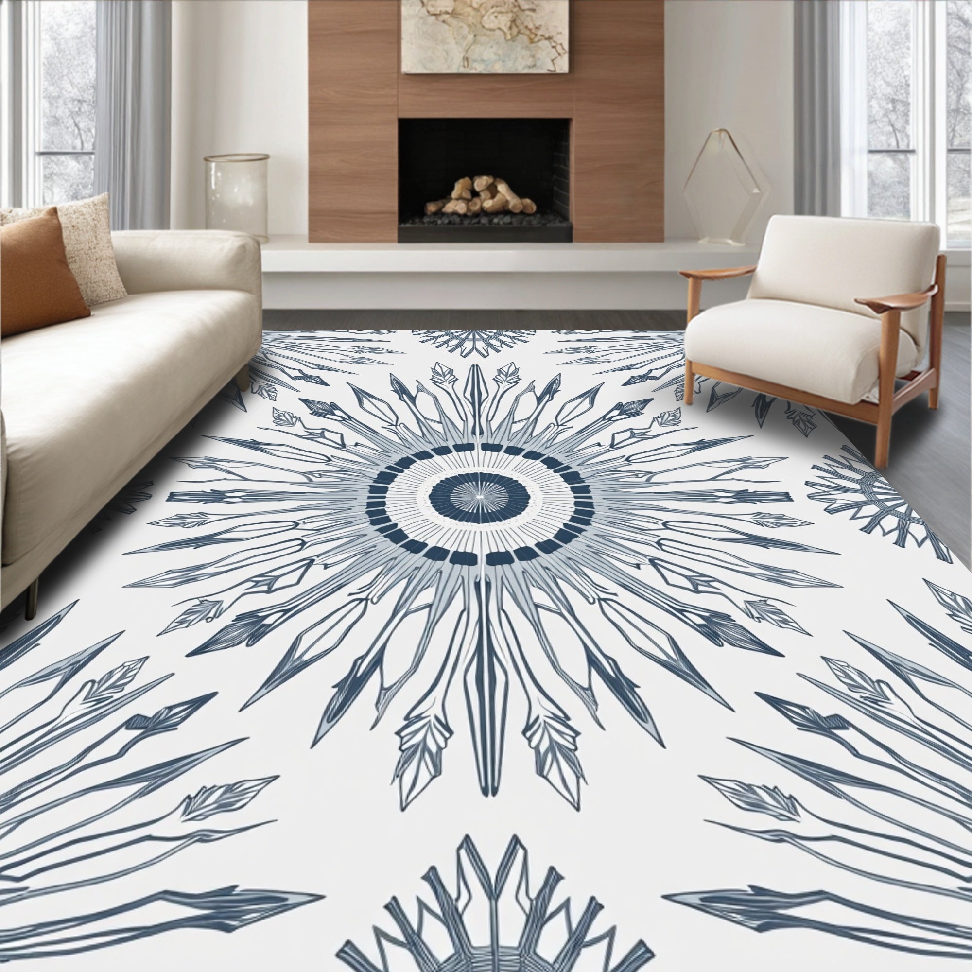 Navy Blue Radial Sunburst medallion Rug