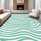 Aqua White Abstract Wave Lines Rug
