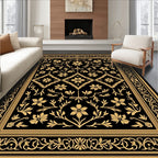 Black Golden Vine Floral Accent Rug