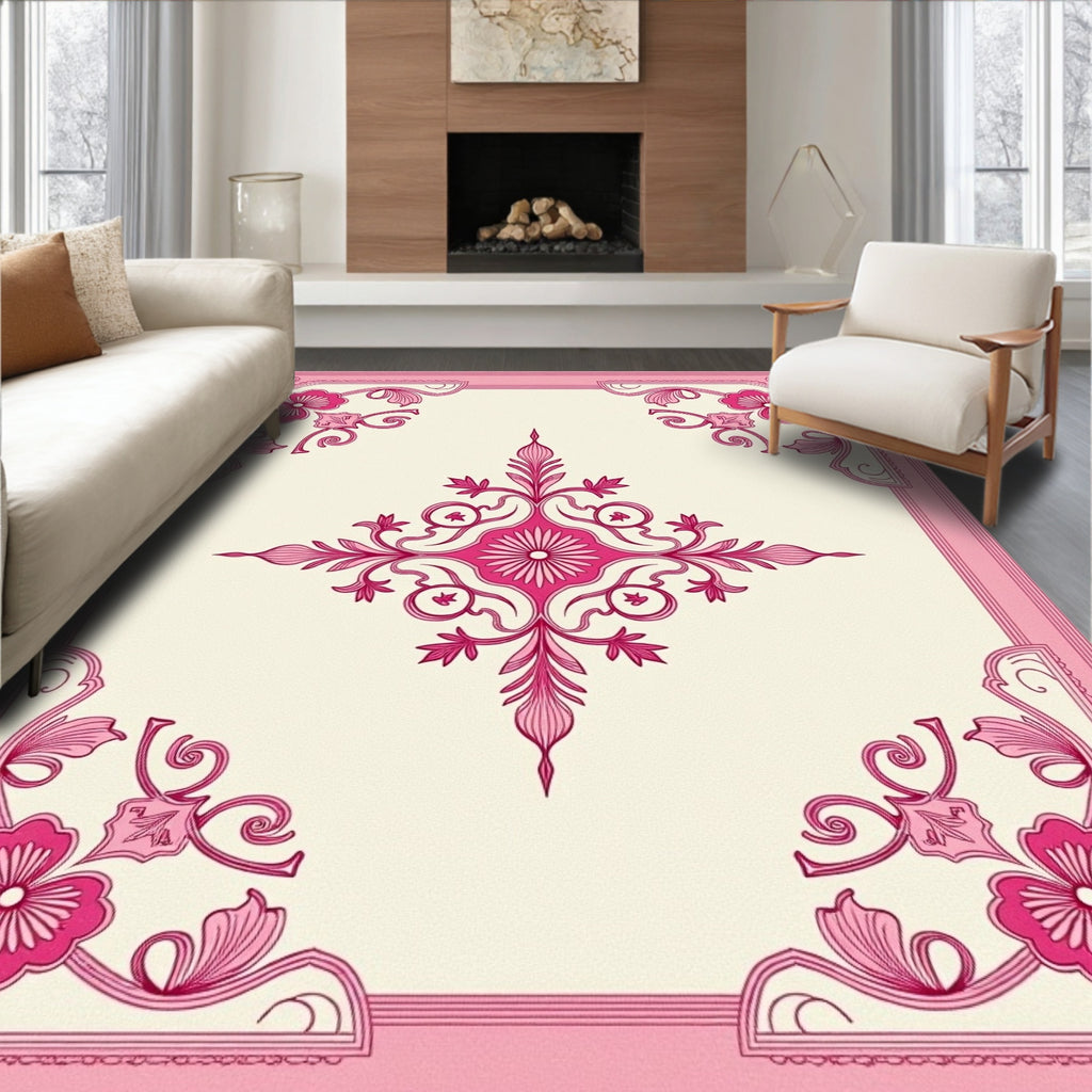 Pink Floral Corner Medallion Rug