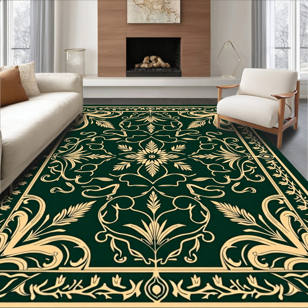 Emerald Foliage Swirl Border Rug