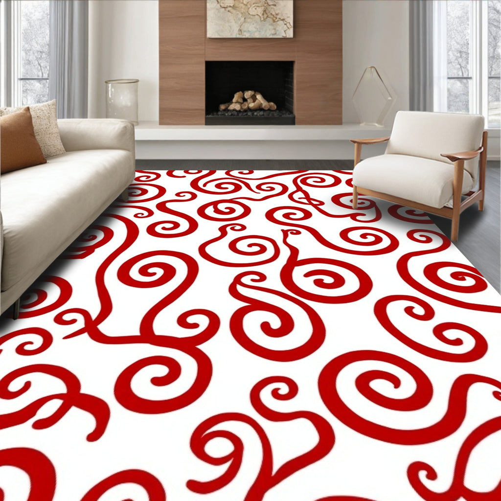 Crimson Swirl Artful Curling Rug