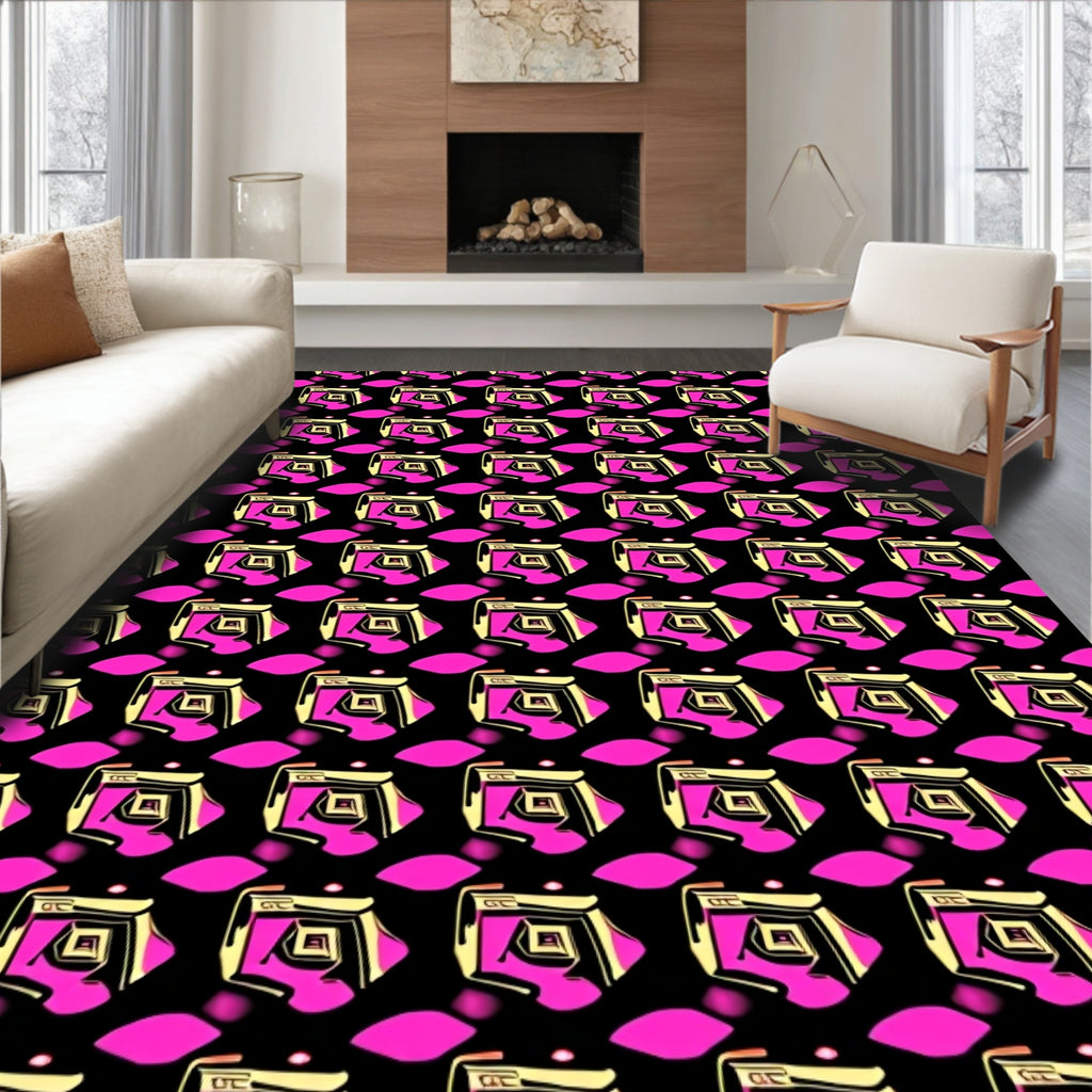 Pink Yellow 3D Diamond Geometric Rug