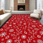 Red White Snowflake Botanical Trail Rug