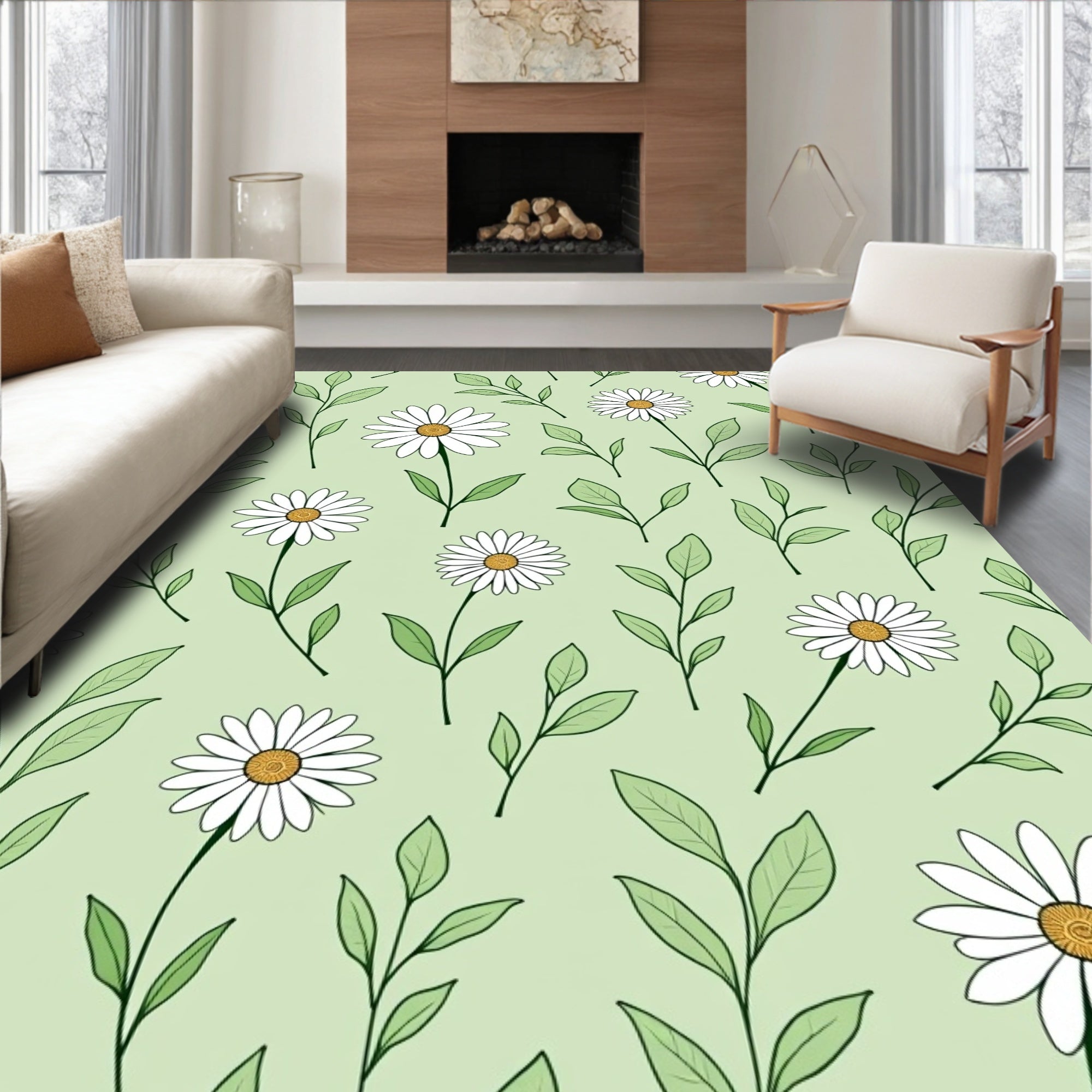 Delicate Daisy Garden Floral Art Rug