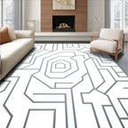Modern Silver Geometric Maze Rug