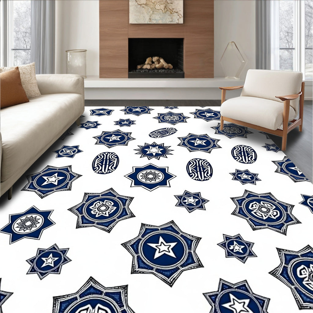 Navy White Starburst Oval Medallions Rug