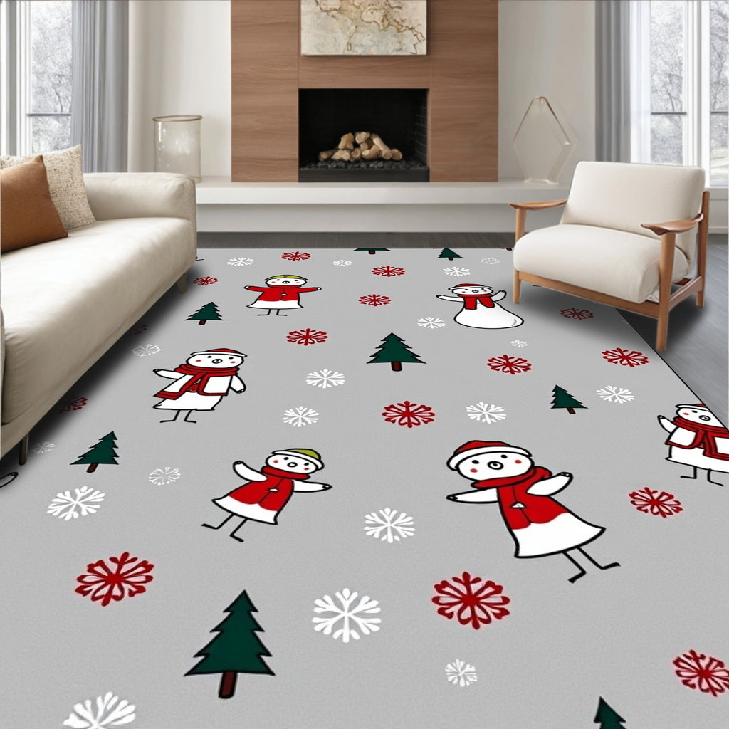 Cute Snowman Tree Holiday Gray Rug