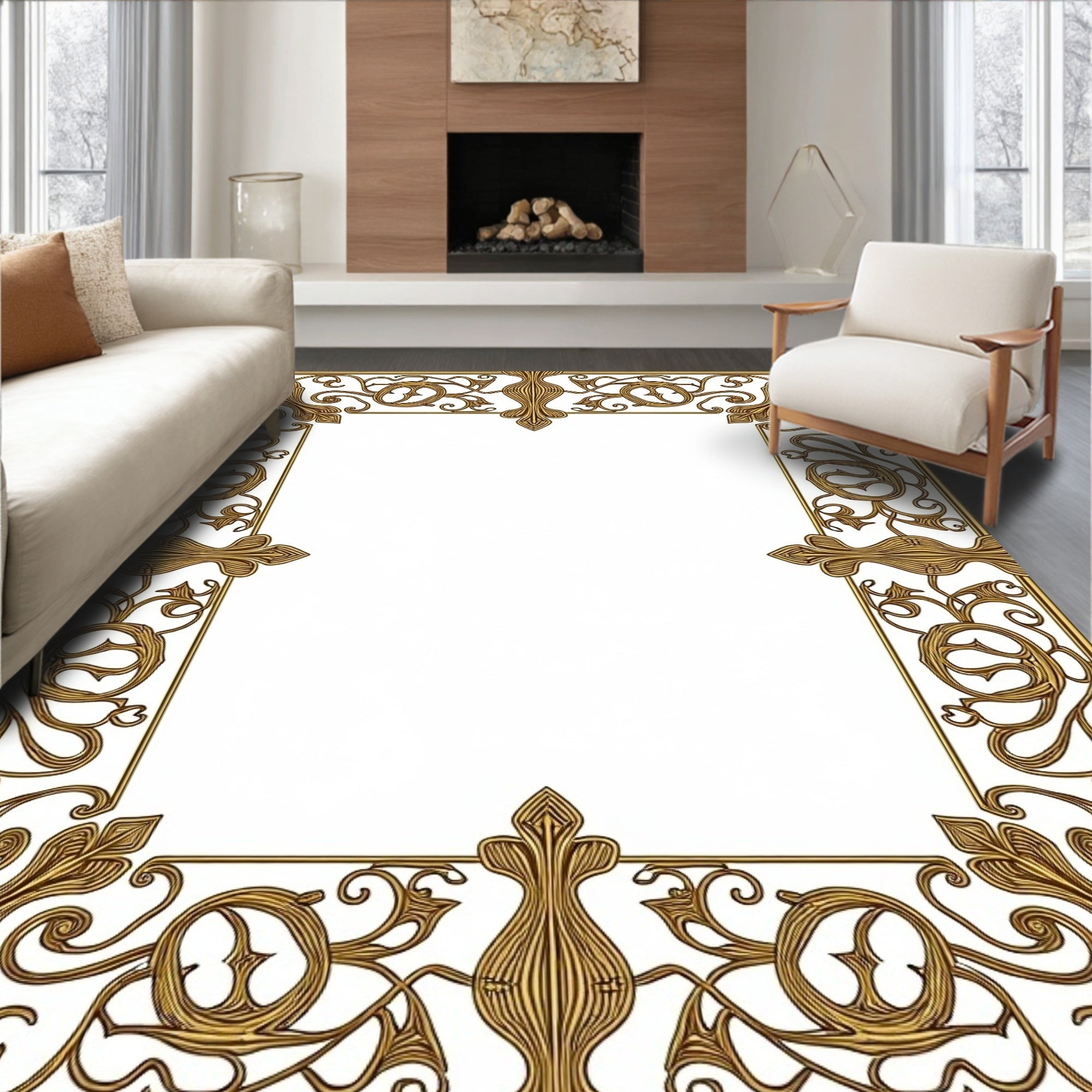 Antique Gold Floral Swirl Accents Rug