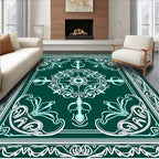 Teal White Vintage Floral Scroll Rug