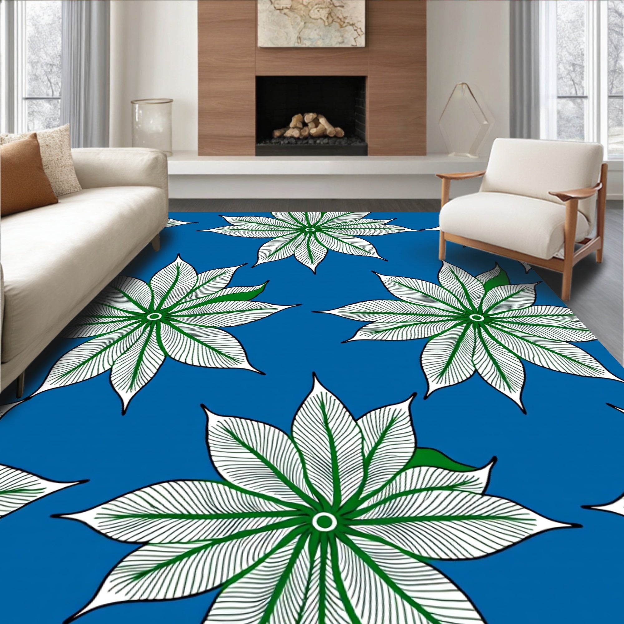 Vibrant Blue Green Petal Mandala Rug