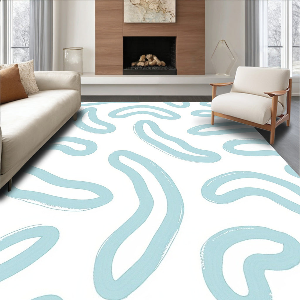 Soft Blue Organic Brushstrokes Rug