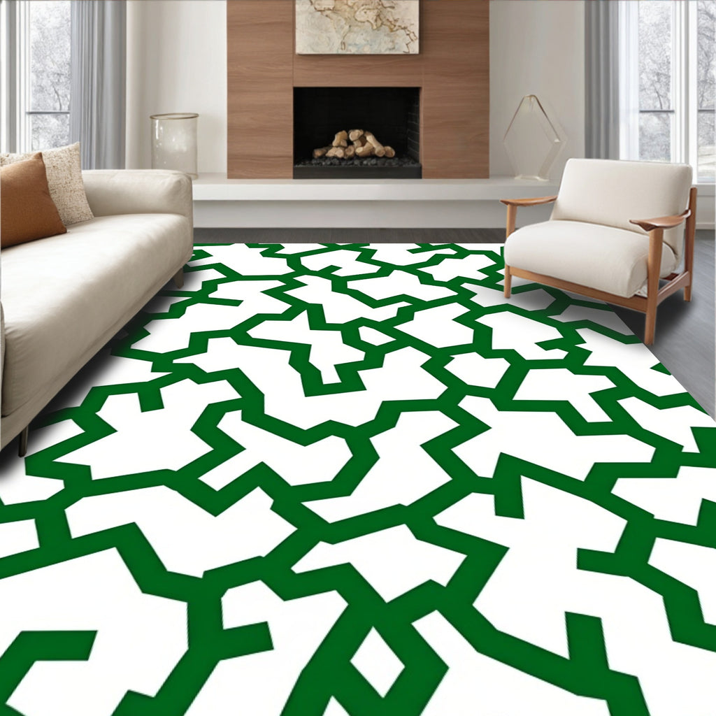 Green Fragmented Abstract Contour Rug