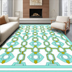 Light Aqua Geometric Interlocking Medallion Rug