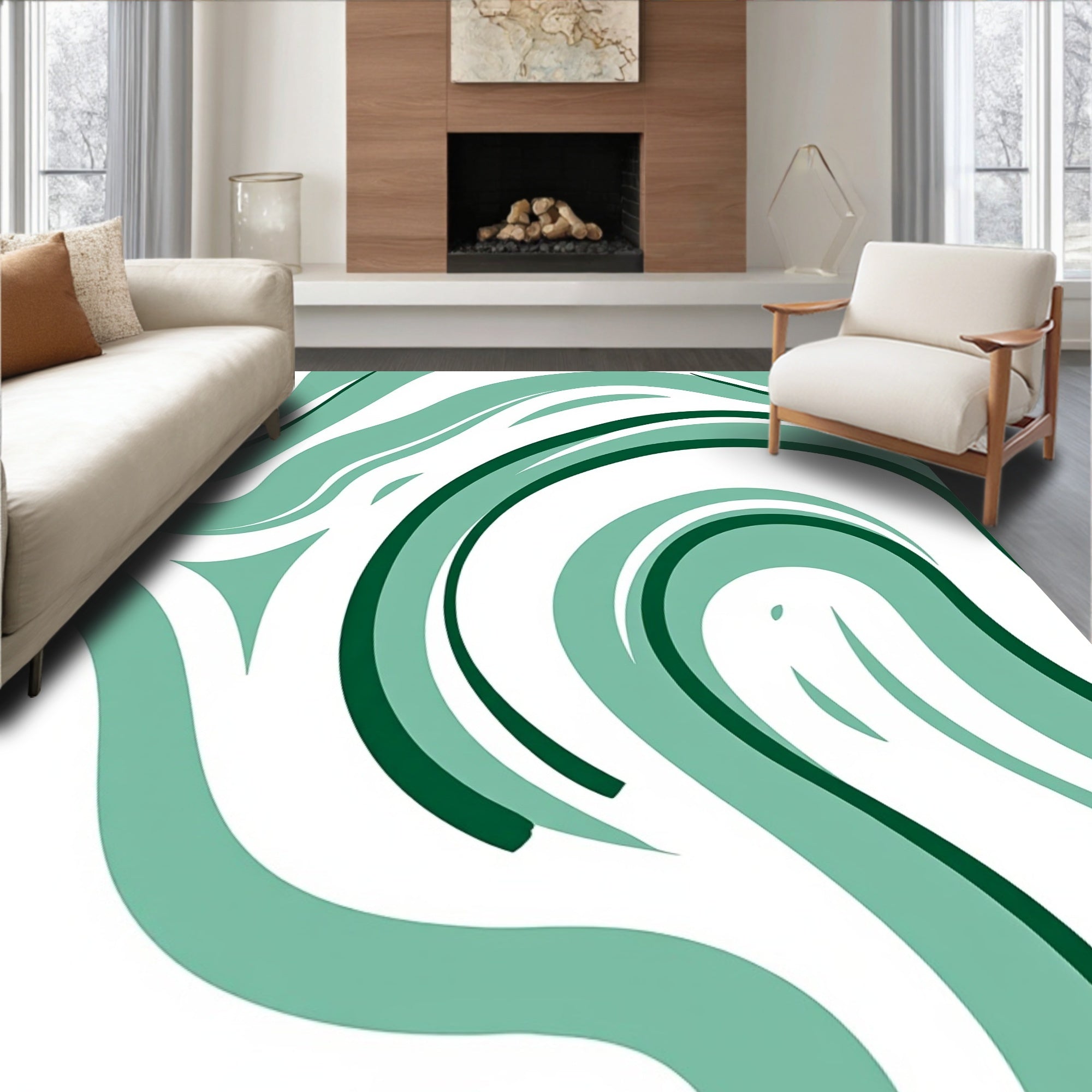 Teal And Emerald Swirl Lines Rug