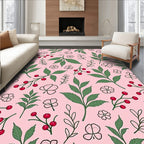 Pink Botanical Berry Leaf Arrangement Rug