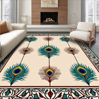 Peacock Feather Emerald Gold Intricate Border Rug
