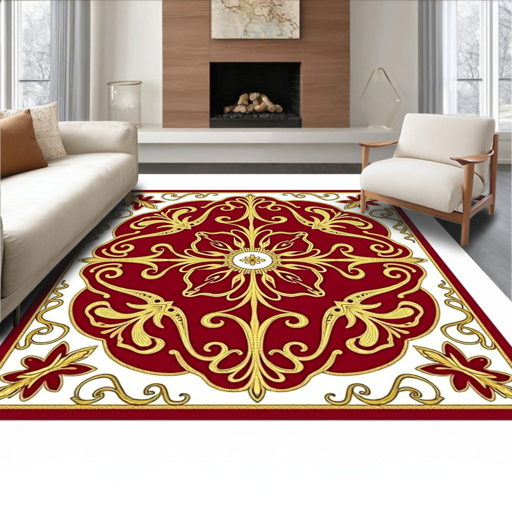 Classic Red Gold Floral Medallion Rug