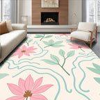 Pastel Pink Floral Mint Leaf Swoosh Rug