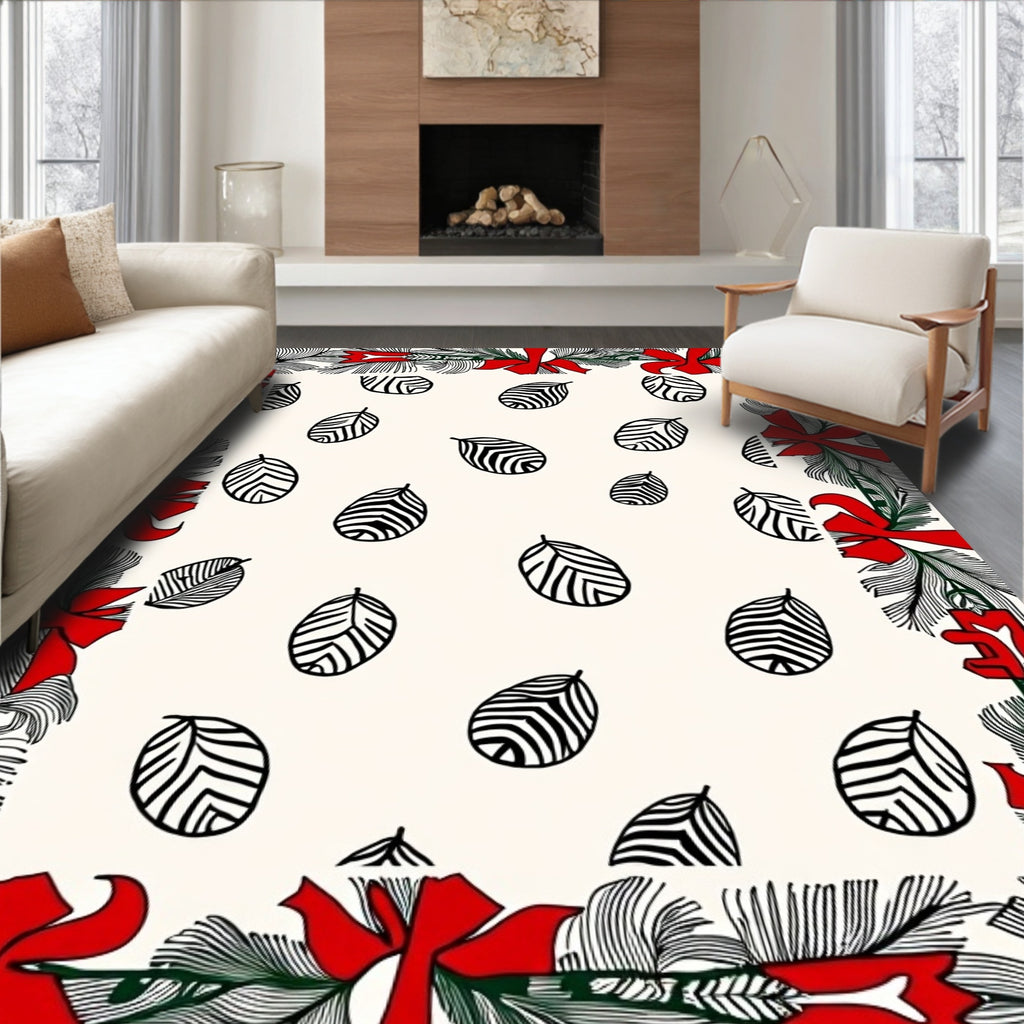Festive Evergreen Bow Leaf Arrangement Rug