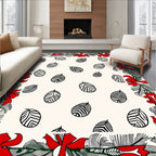 Festive Evergreen Bow Leaf Arrangement Rug