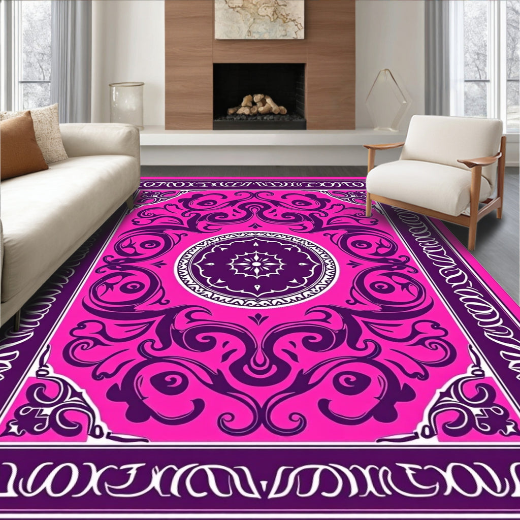 Bold Pink Purple Swirl Medallion Rug