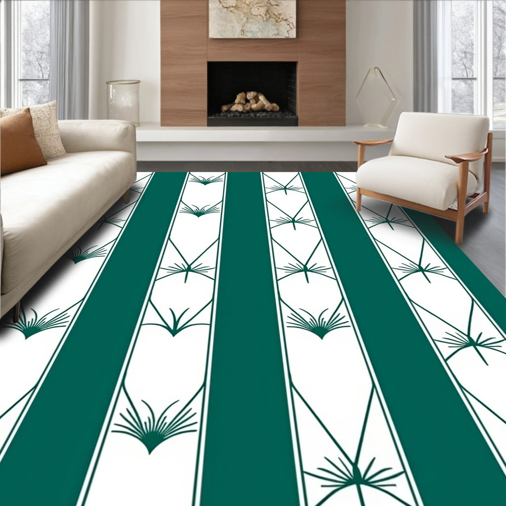 Emerald Green Vertical Botanical Stripe Rug