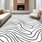 Modern Black Abstract Whimsical Waves Rug