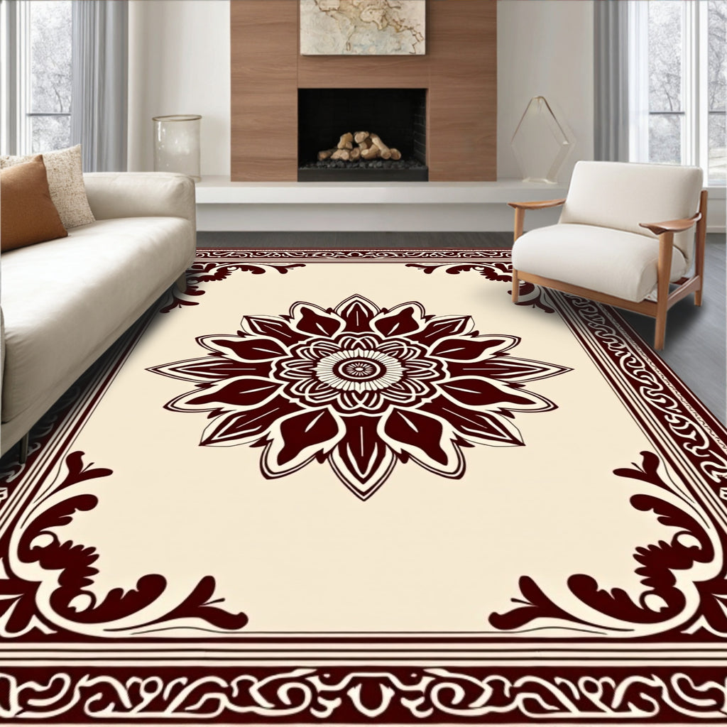Rich Burgundy Floral Medallion Border Rug