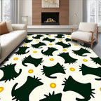 Dark Green Abstract Cats Orange Suns Rug