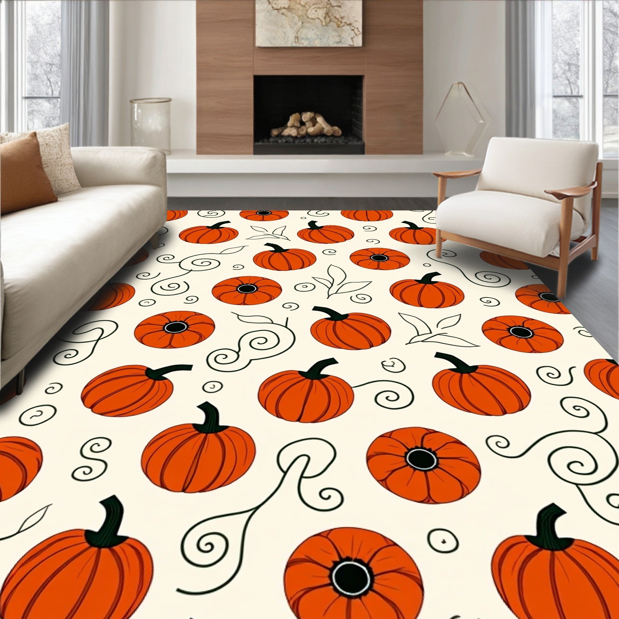 Vibrant Orange Pumpkin Patch Garland Rug
