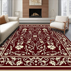Deep Red Floral Vine Medallion Rug