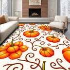Autumn Orange Pumpkin Vine Swirls Rug