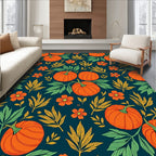 Orange Pumpkin Floral Foliage Autumn Rug