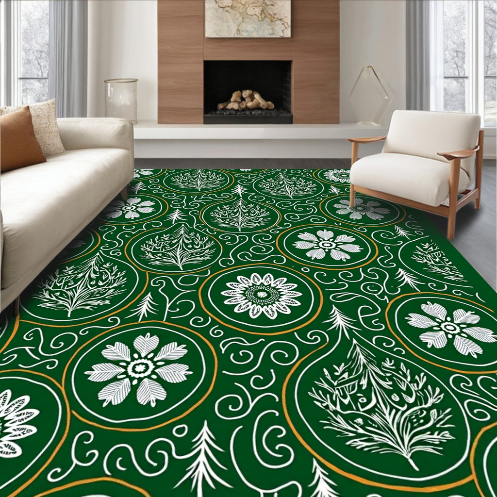 Emerald Green Floral Medallion Trees Rug