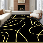 Golden Swirls on Black Canvas Rug